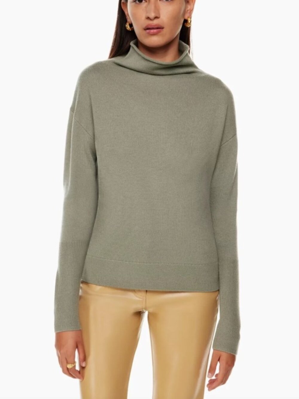 WILFRED Cyprie Knit 100% Merino Wool Mock Neck Sage Preppy Sweater size Medium